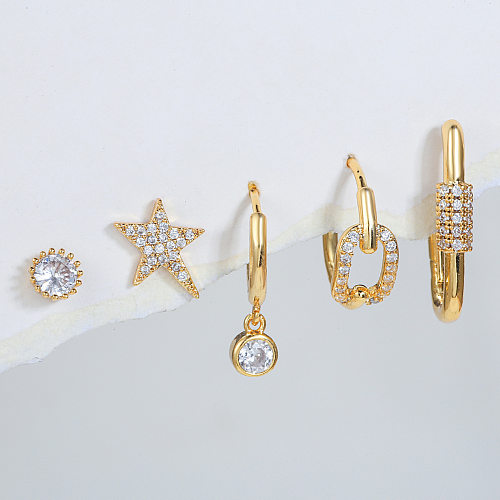 Brincos de orelha de zircão com incrustações de cobre estrela da moda 5 peças