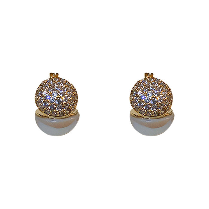 Fashion Geometric Copper Inlay Pearl Zircon Ear Studs 1 Pair