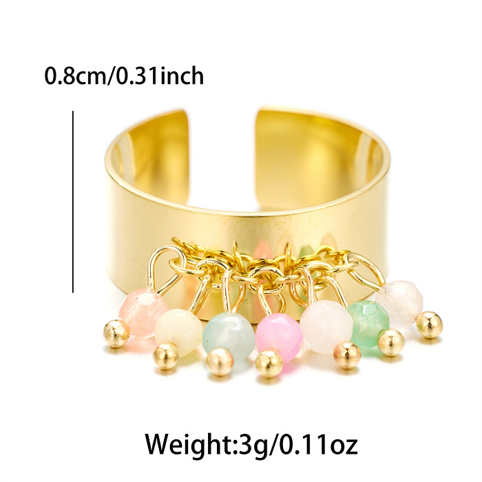 Sweet Artistic Round Stainless Steel Plating Inlay Freshwater Pearl 18K Gold Plated Open Rings