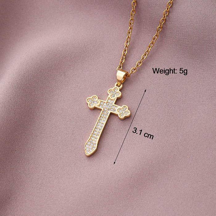 1 Piece Fashion Cross Copper Inlay Zircon Pendant Necklace