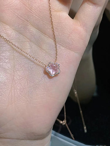 Sweet Flower Copper Inlay Zircon Rings Necklace