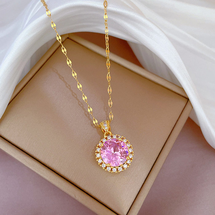 Classic Style Round Flower Stainless Steel Copper Plating Pendant Necklace