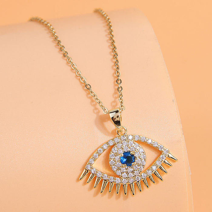 Elegant Modern Style Devil'S Eye Flower Copper Zircon Pendant Necklace In Bulk
