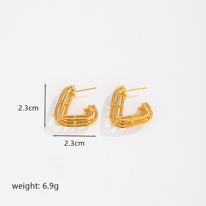 1 Pair IG Style Elegant Solid Color Plating Hollow Out Copper 18K Gold Plated Ear Studs