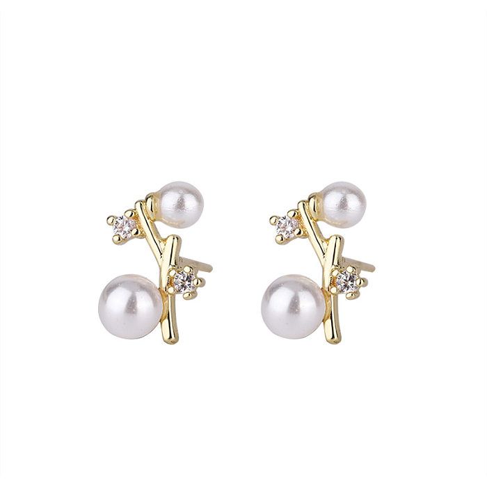 Fashion Geometric Copper Inlay Artificial Pearls Zircon Ear Studs 1 Pair