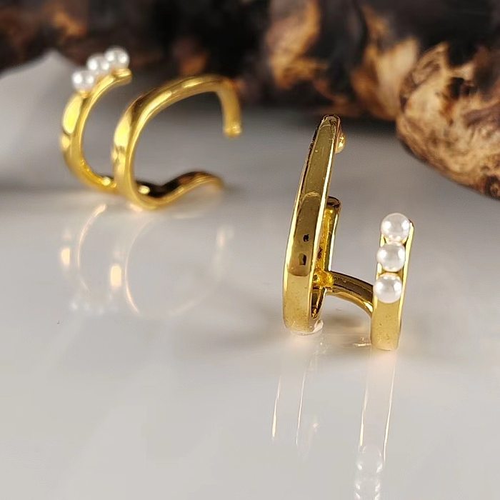 1 Paar schlichte Ohrringe mit geometrischer Beschichtung und Inlay aus Kupfer mit künstlichen Perlen