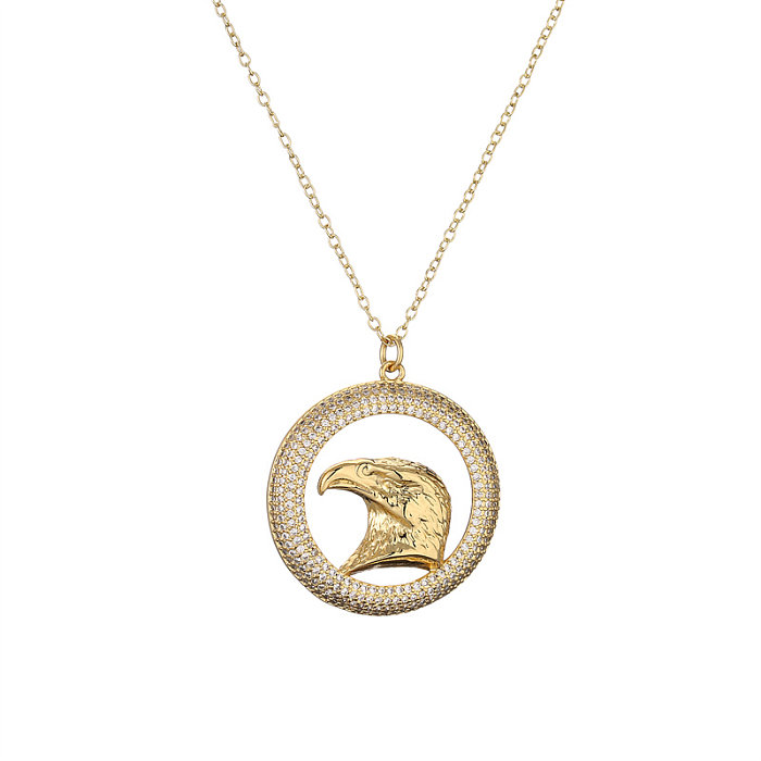 Fashion Owl Eagle Copper Plating Inlay Zircon Pendant Necklace 1 Piece