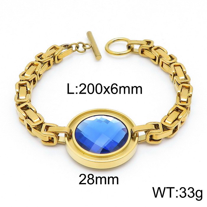 Fashion New Stainless Steel Single-Piece Chain Round Multi-Color Glass Stone Female Bracelet And Necklace Set
