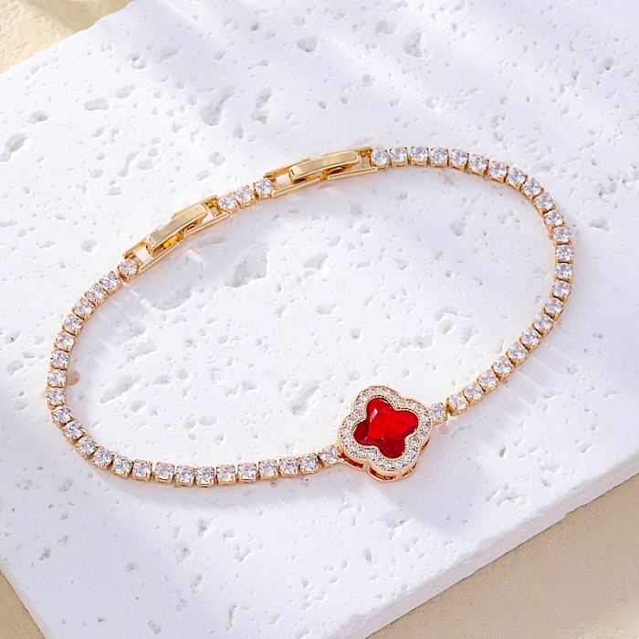 Simple Style Leaf Copper Plating Inlay Zircon Bracelets