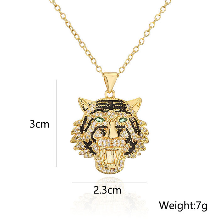 Mode Kupfer 18 Karat Vergoldung Zirkon Tier Halskette Tiger Leopard Löwe Anhänger