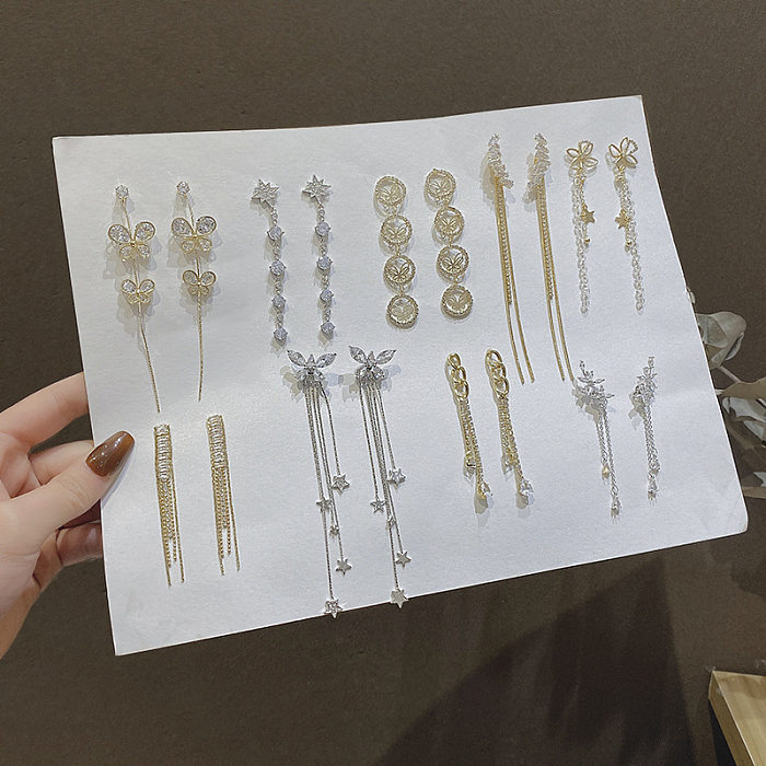 Elegante geometrische Kupferbeschichtung, künstliche Perlen, Strasssteine, Tropfenohrringe, 1 Paar