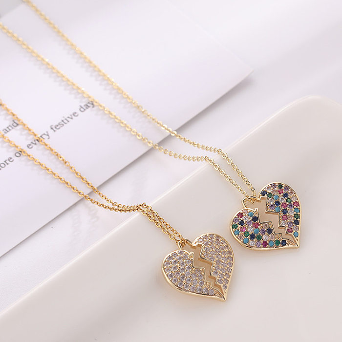 Europe And America Cross Border Girl Micro-Inlaid Color Heart-Shaped Zircon Key Pink Electroplated Real Gold Heart Shaped Love Pendant Necklace