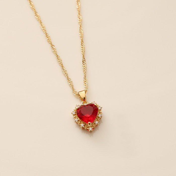 Collier avec pendentif en Zircon et incrustation de cuivre en forme de cœur, 1 pièce, à la mode