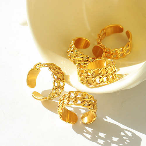 Großhandel, einfacher Stil, einfarbig, Titan-Stahlbeschichtung, ausgehöhlter, 18 Karat vergoldeter offener Ring