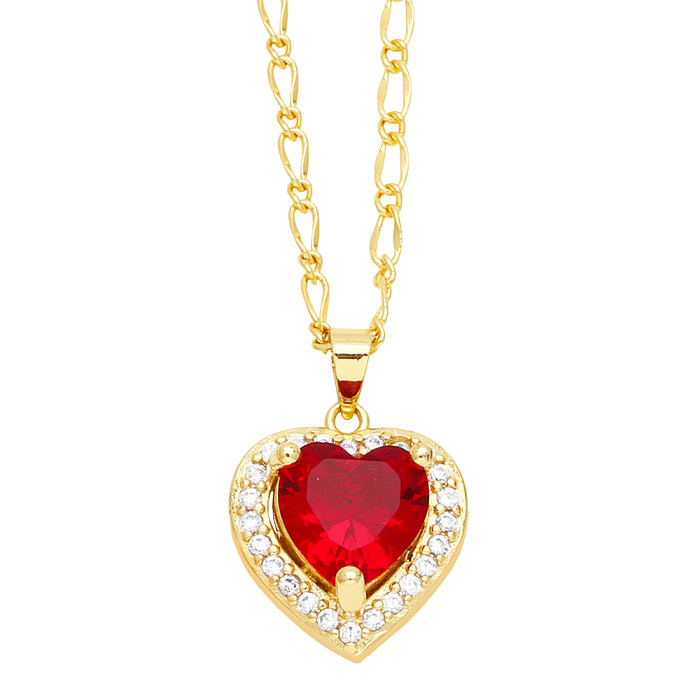Elegant Lady Simple Style Heart Shape Stainless Steel Copper 18K Gold Plated Zircon Pendant Necklace In Bulk