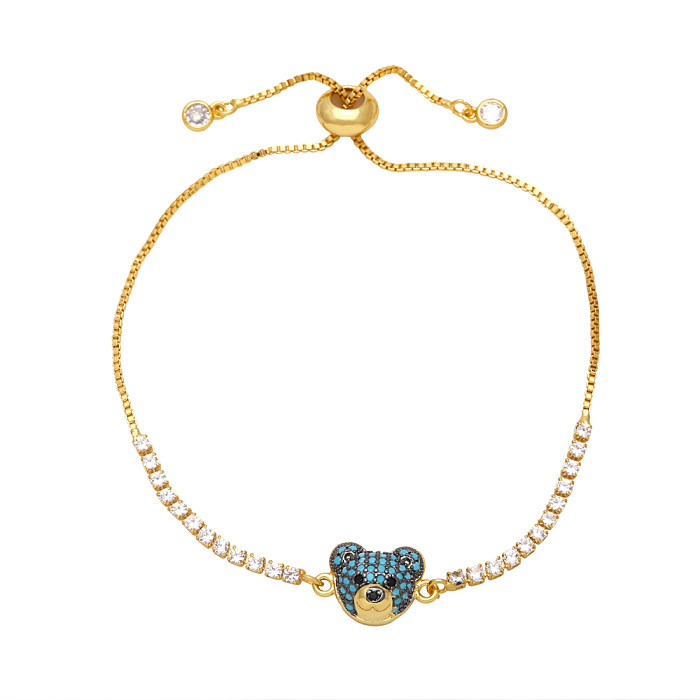 Cute Fashion Simple Style Bear Copper Plating Inlay Zircon 18K Gold Plated Bracelets