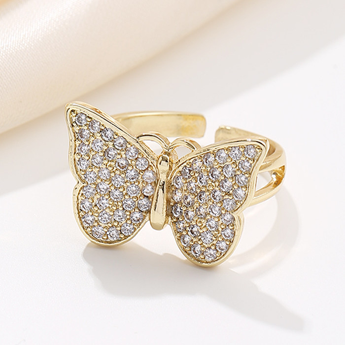 Elegant Streetwear Butterfly Copper Inlay Rhinestones Open Rings