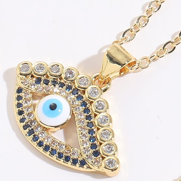 1 Piece Classic Style Devil'S Eye Copper Enamel Zircon Pendant Necklace