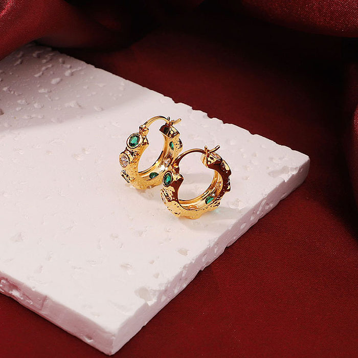 1 Pair Classical Retro Round Plating Inlay Copper Zircon 18K Gold Plated Earrings