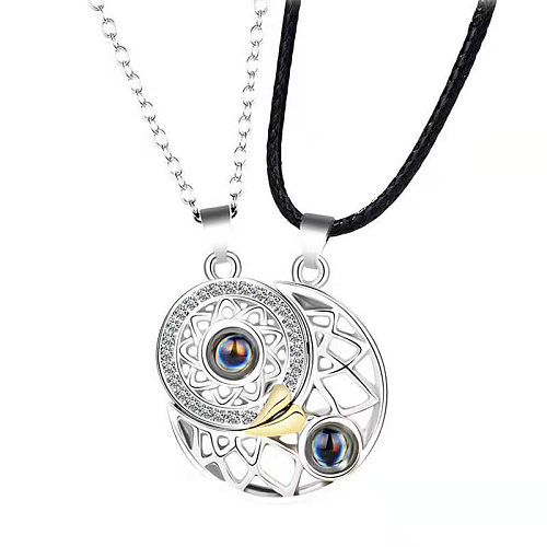 Novelty Artistic Moon Eye Wings Stainless Steel Leather Rope Copper Zircon Pendant Necklace In Bulk