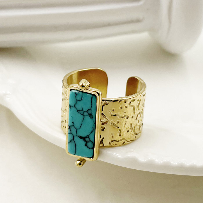 Fashion Geometric Stainless Steel Plating Turquoise Open Ring 1 Piece