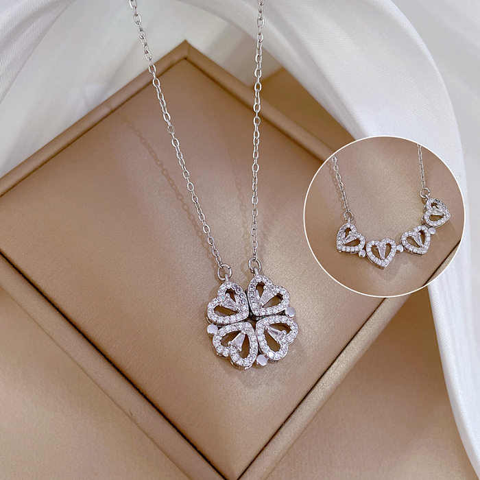 Collier pendentif en forme de cœur, Style moderne, papillon, titane, acier, cuivre, incrustation de pierres précieuses artificielles