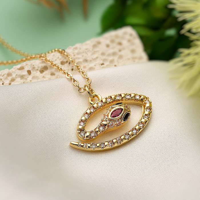 Simple Style Snake Copper Plating Inlay Zircon 18K Gold Plated Pendant Necklace
