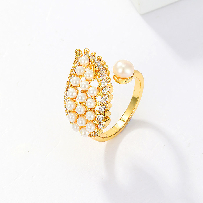 1 Stück Fashion Wings Kupferbeschichtung Inlay Künstliche Perlen Zirkon Offener Ring
