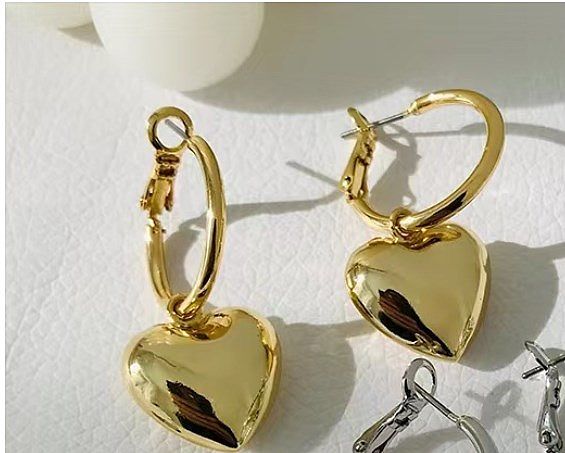 1 Pair Lady Heart Shape Plating Copper Earrings