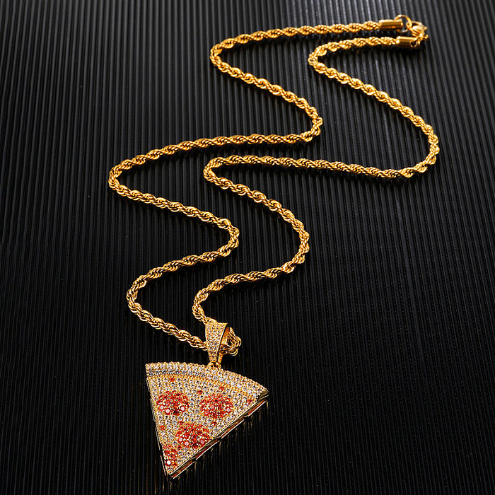 Collier pendentif en acier inoxydable et cuivre, Streetwear, Pizza pastèque, incrustation de pierres précieuses artificielles