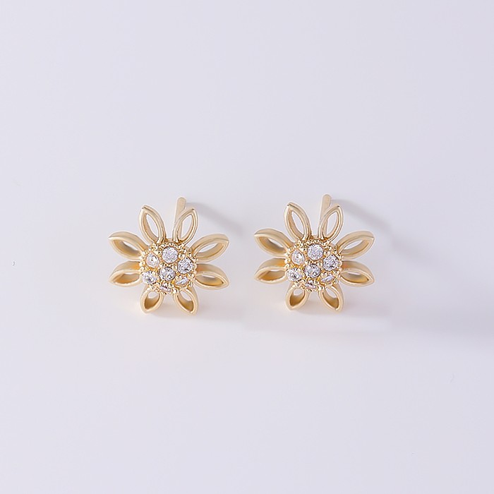 1 Pair Casual Simple Style Shiny Star Flower Inlay Copper Zircon Ear Studs