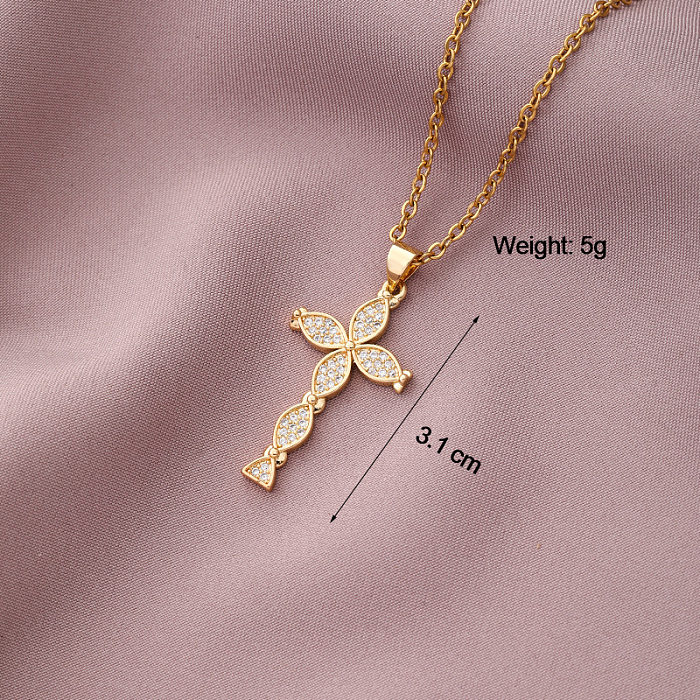 1 Piece Fashion Cross Copper Inlay Zircon Pendant Necklace