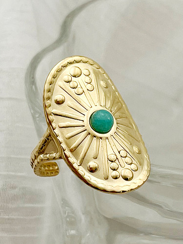 Glamouröser offener Ring im römischen Stil mit geometrischem Edelstahl und vergoldetem Naturstein in großen Mengen