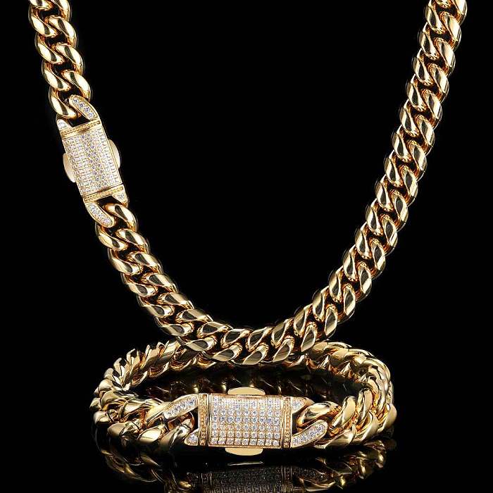 1 Stück Hip-Hop-Armband-Halskette aus einfarbigem Edelstahl