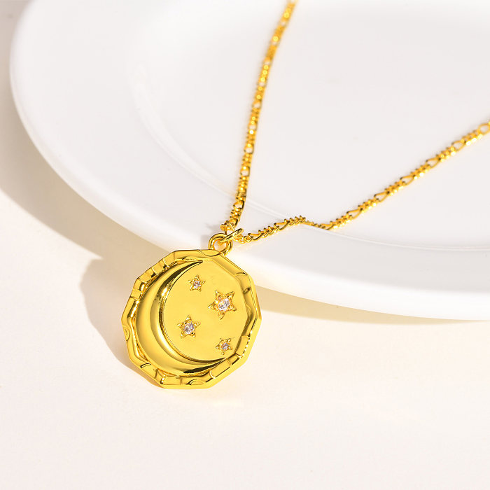 Casual streetwear redondo estrela cobre chapeamento inlay zircon banhado a ouro pingente colar