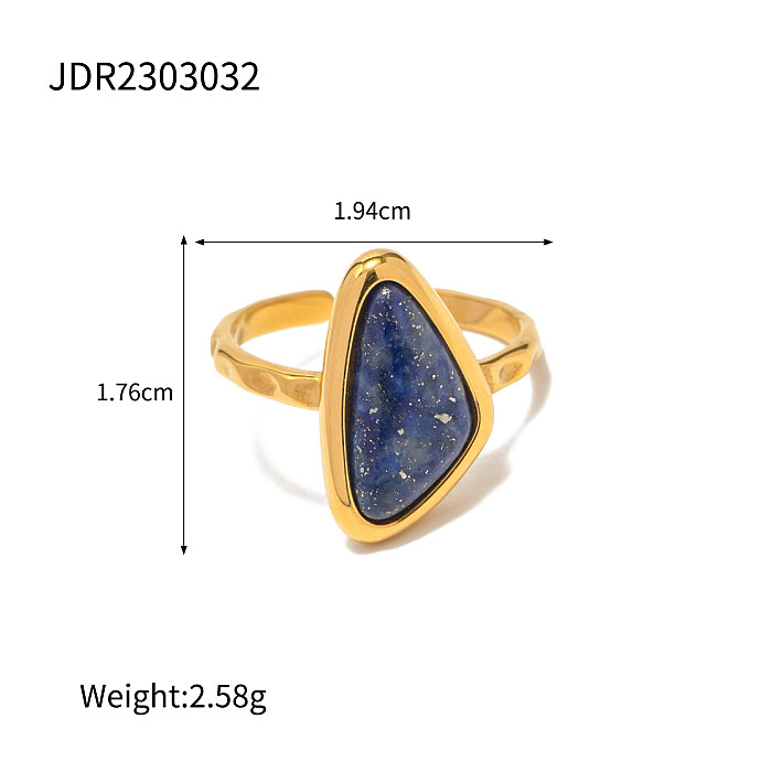 INS Style Casual Triangle Stainless Steel Plating Inlay Lapis Lazuli 18K Gold Plated Open Ring