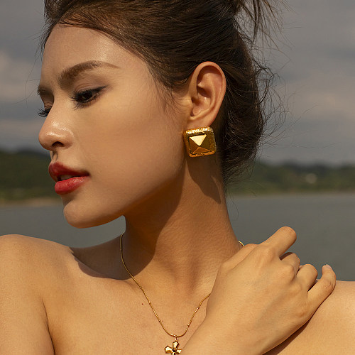 IG-Stil, einfarbig, Edelstahl-Beschichtung, 18 Karat vergoldete Ringe, Ohrringe