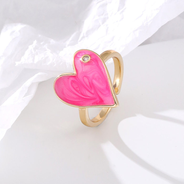 Fashion Heart Shape Copper Enamel Zircon Open Ring