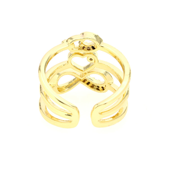 1 Stück schlichter Pentagramm-Herzform-Verkupferungs-Inlay-Zirkon-vergoldeter offener Ring