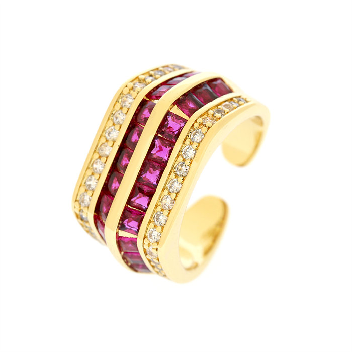 Vintage Style Colorful Copper Plating Inlay Zircon 18K Gold Plated Open Rings
