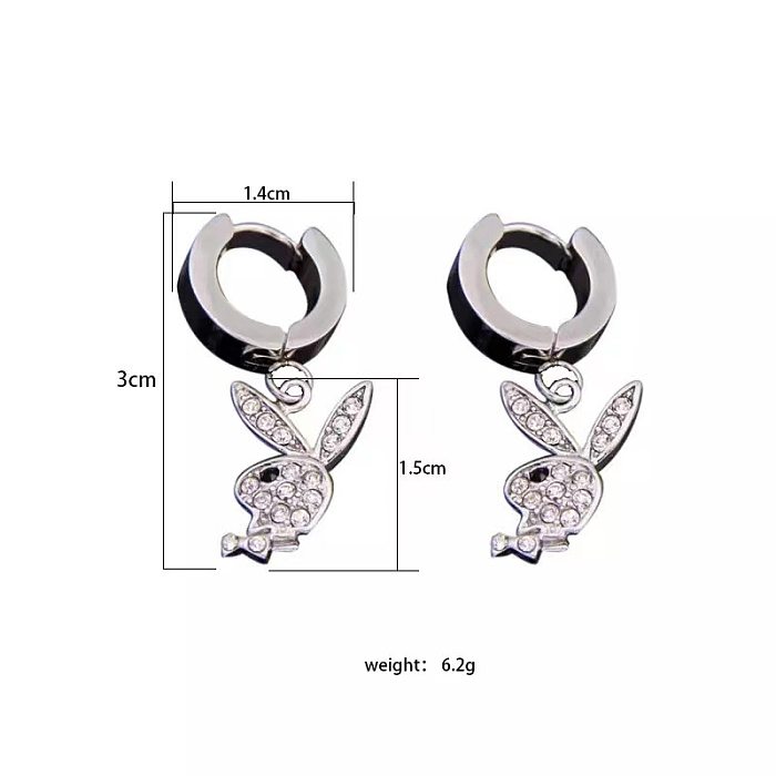Collar de pendientes de diamantes de imitación con incrustaciones de acero inoxidable de conejo de estilo simple