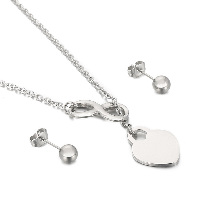 Fashion Heart Shape Titanium Steel Plating Earrings Necklace 1 Set