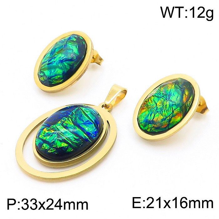 Casual Classical Simple Style Round Oval Stainless Steel Plating Inlay Resin Rhinestones 18K Gold Plated Earrings Necklace