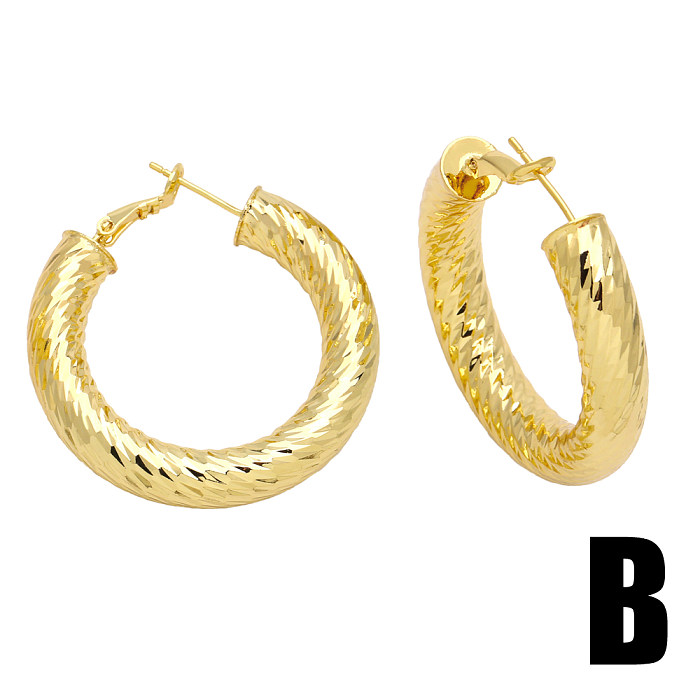 1 Pair Hip-Hop Simple Style Round Plating Copper 18K Gold Plated Hoop Earrings