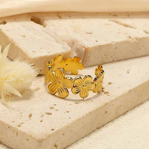 Einfache Art-Blumen-Titanstahlüberzug-Gold überzogene Großhandelsringe