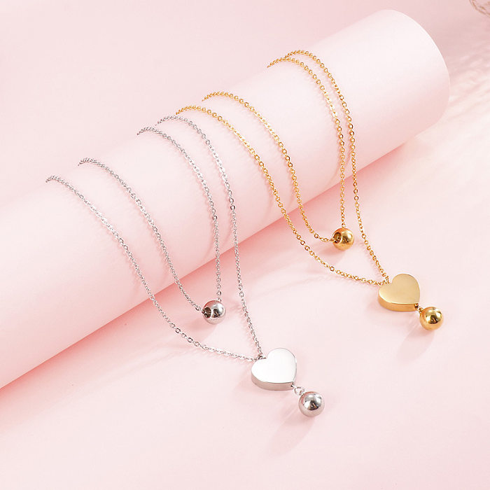 Ensemble de bracelets et colliers en acier inoxydable, Simple et populaire, Double cœur, vente en gros de bijoux, 18K