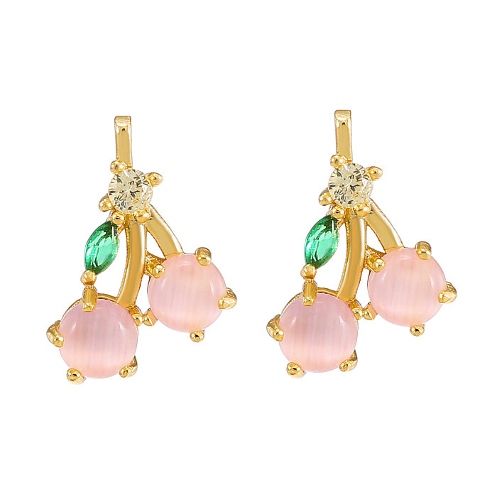 Pendientes de cobre chapados en oro con colgante de fruta de circón de color a la moda, joyería al por mayor