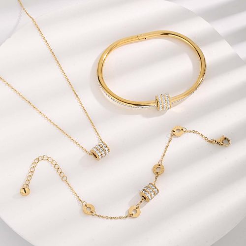 Roman Style Shiny Solid Color Titanium Steel Plating Inlay Zircon Gold Plated Bracelets Necklace