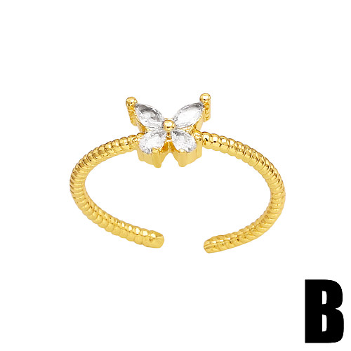 Fashion Star Moon Butterfly Copper Gold Plated Artificial Pearls Zircon Open Ring 1 Piece