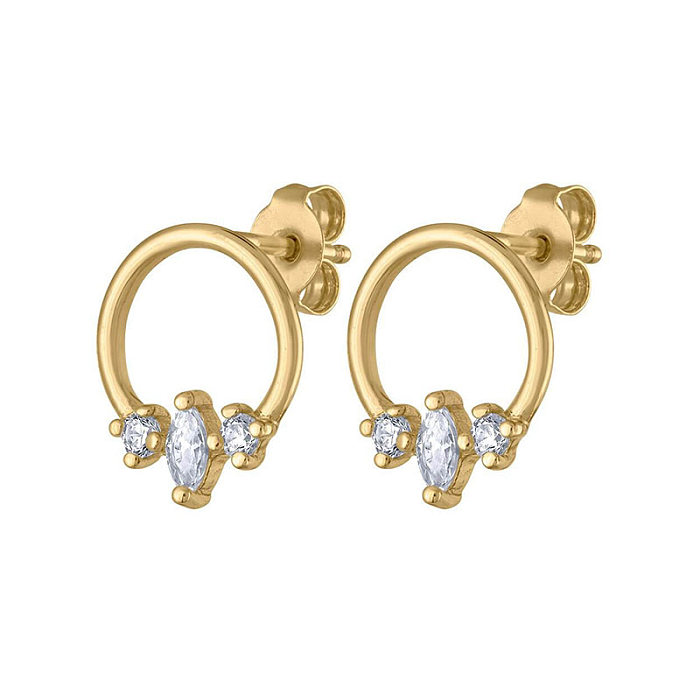 Simple Style Geometric Copper Inlay Inlaid Gold Zircon Ear Studs 1 Pair
